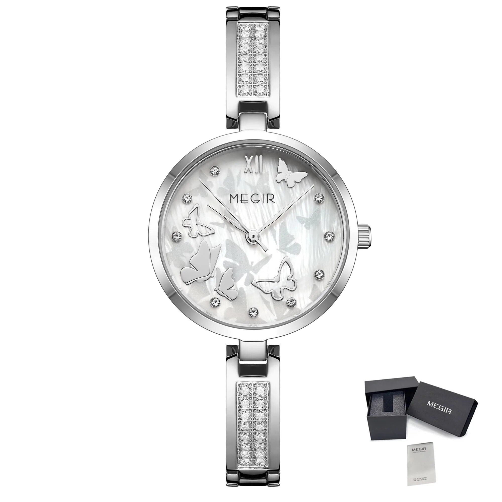 MEGIR Watch for Women Luxury Diamond Ladies Quartz Wristwatches Steel Women Bracelet Watches Female Dress Clock Relogio Feminino 7018-19
