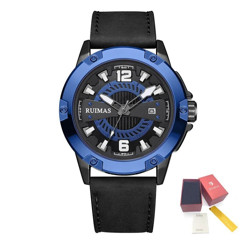 RUIMAS Luxury Men Watches Leather Strap Sport Casual Wristwatches Waterproof Luminous Date Clock Big Dial Montre Homme 302-11
