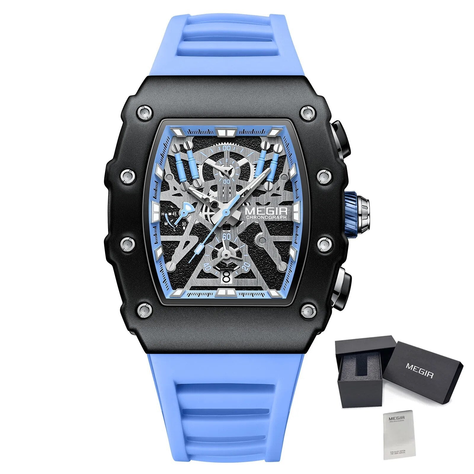 MEGIR Luxury Outdoor Sport Wristwatch for Men Silicone Waterproof Watches Quartz Military Watch Male Clock Chronograph 2218-21
