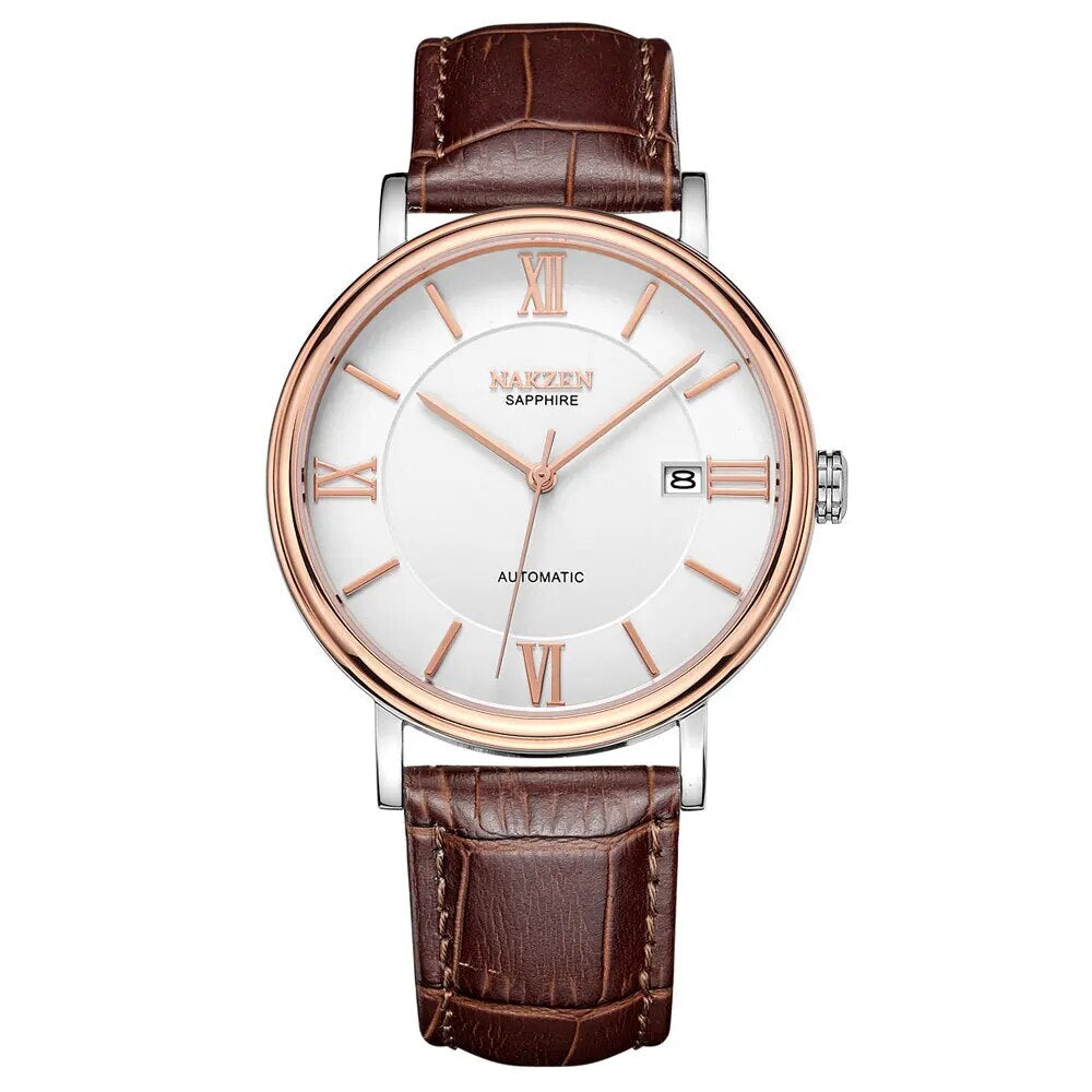 NAKZEN 7002 Men Business Automatic Mechanical Watches Brand Luxury Leather Man Wrist Watch Male Clock Relogio Masculino Miyota 9015-9