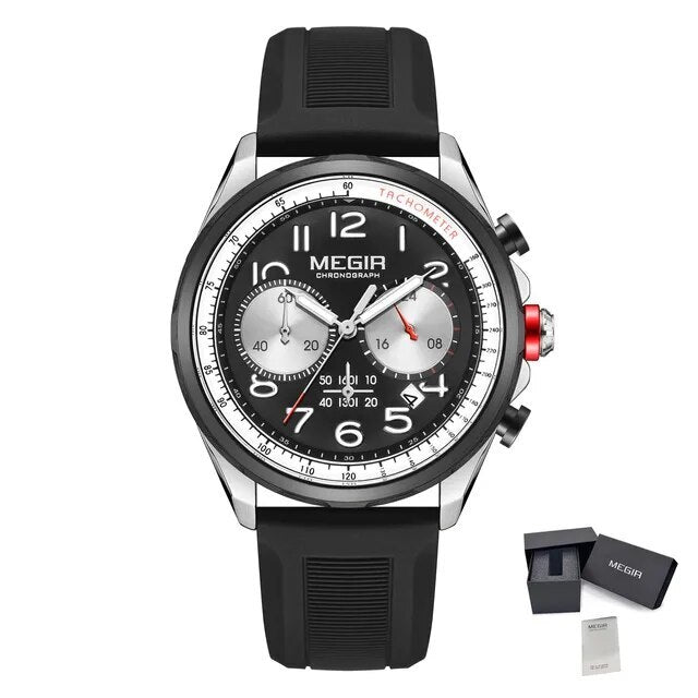 MEGIR Men Watches Luxury Quartz Wristwatch Gray Waterproof Military Sports Chronograph Silicone Strap Clock Montre Homme 2230-18