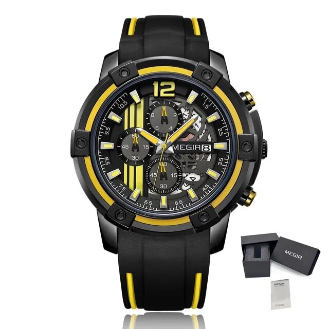 MEGIR Chronograph Mens Sport Watches with Silicone Band Big Dial Military Quartz Watch Men Clock Relogio Masculino Reloj Hombre 2097-16
