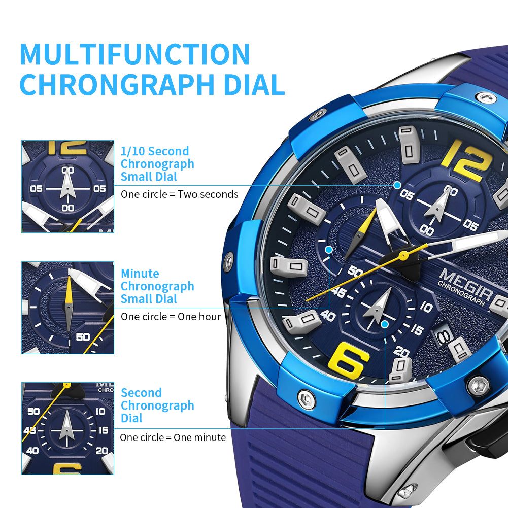 MEGIR Men's Chronograph Original Top Luxury Sports Military Watches for Men Date Luminous Wristwatches Clock Relogio Masculino 2161-5