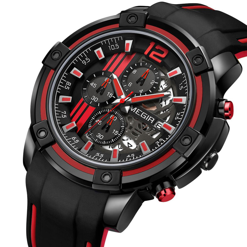 MEGIR Chronograph Mens Sport Watches with Silicone Band Big Dial Military Quartz Watch Men Clock Relogio Masculino Reloj Hombre 2097-10