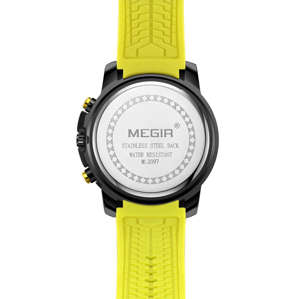 MEGIR Chronograph Mens Sport Watches with Silicone Band Big Dial Military Quartz Watch Men Clock Relogio Masculino Reloj Hombre 2097-13