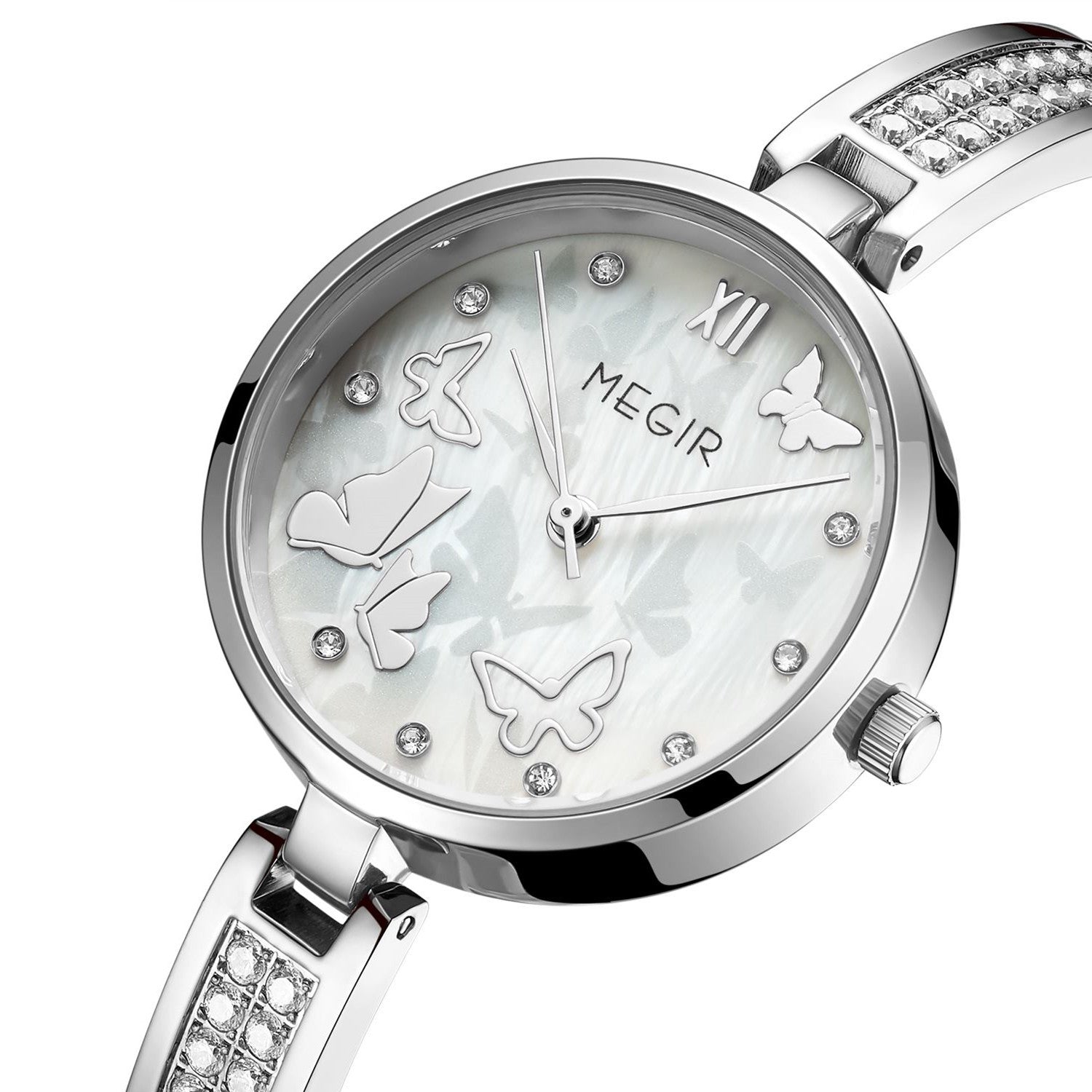 MEGIR Watch for Women Luxury Diamond Ladies Quartz Wristwatches Steel Women Bracelet Watches Female Dress Clock Relogio Feminino 7018-10