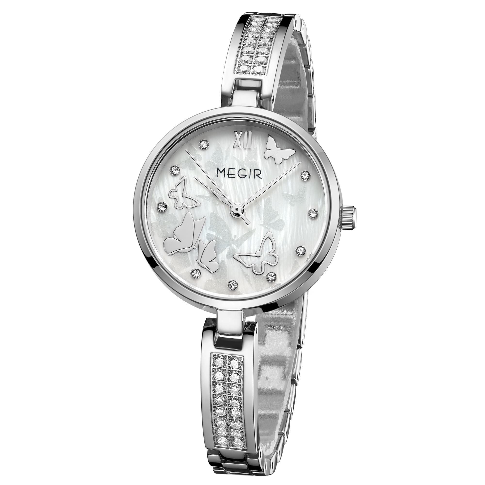 MEGIR Watch for Women Luxury Diamond Ladies Quartz Wristwatches Steel Women Bracelet Watches Female Dress Clock Relogio Feminino 7018-12