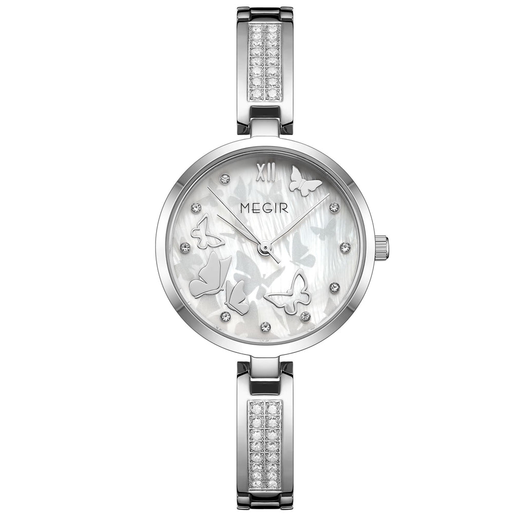 MEGIR Watch for Women Luxury Diamond Ladies Quartz Wristwatches Steel Women Bracelet Watches Female Dress Clock Relogio Feminino 7018-14
