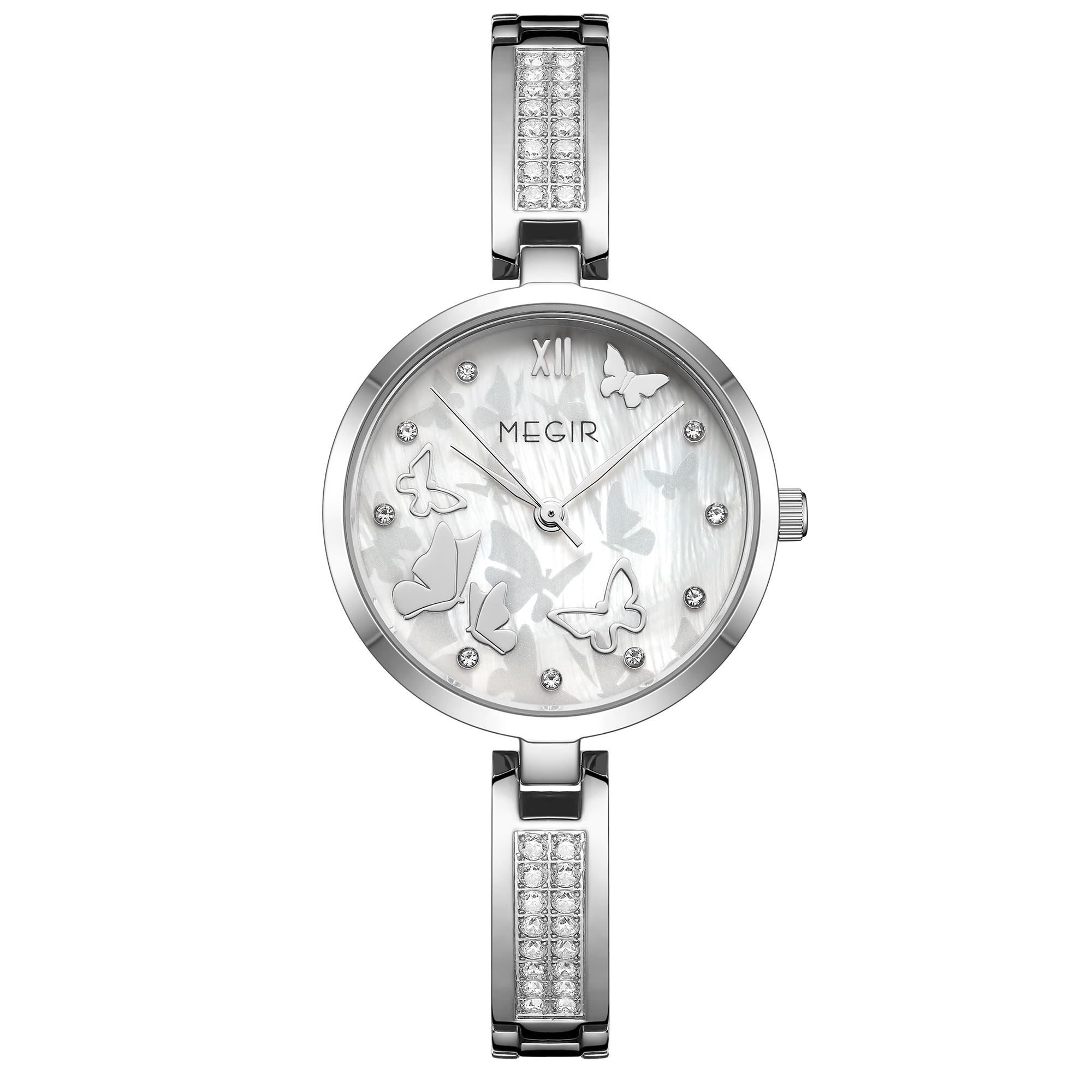 MEGIR Watch for Women Luxury Diamond Ladies Quartz Wristwatches Steel Women Bracelet Watches Female Dress Clock Relogio Feminino 7018-14