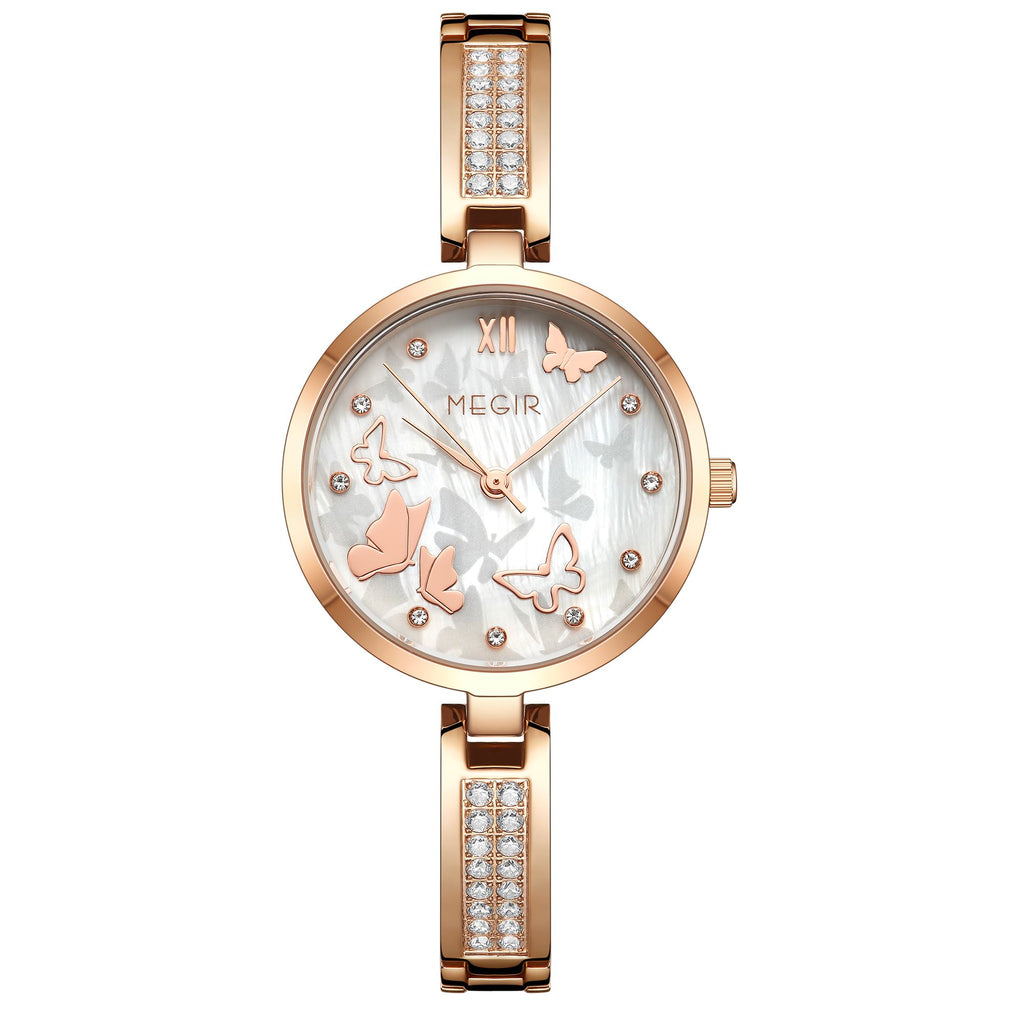 MEGIR Watch for Women Luxury Diamond Ladies Quartz Wristwatches Steel Women Bracelet Watches Female Dress Clock Relogio Feminino 7018-13