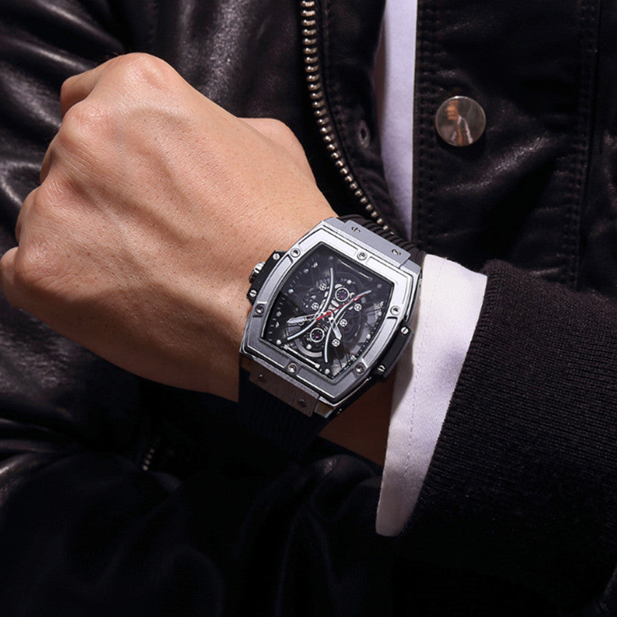 RUIMAS Quartz Sport Watches for Man Hollow Out Fashion Men Wristwatch 3ATM Waterproof Silicone Strap Clock Relogio Masculino 334-1