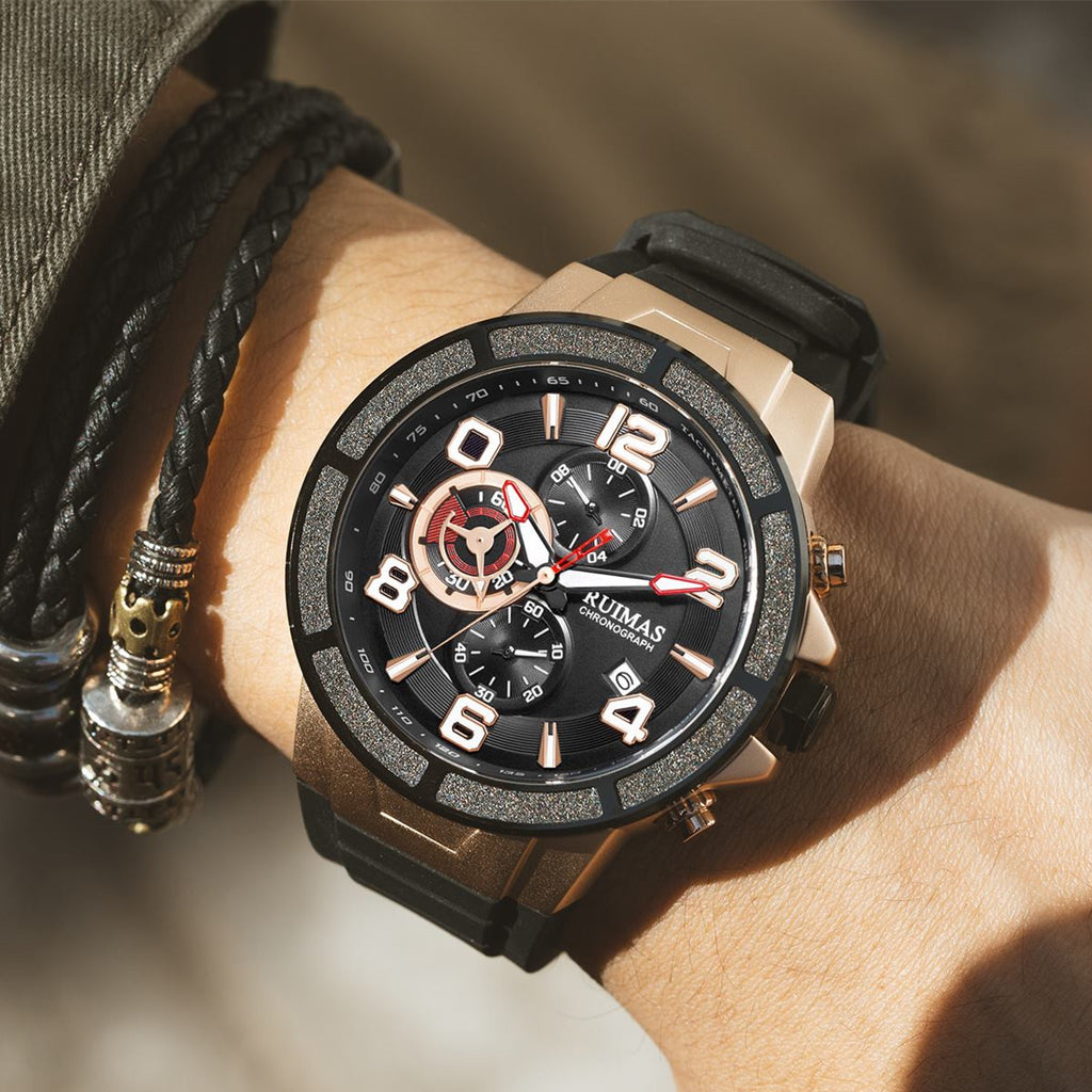 RUIMAS Chronograph Top Brand Luxury Quartz Watches for Men Waterproof Silicone Sports Clock Wristwatch Calendar Montre Homme 587-4