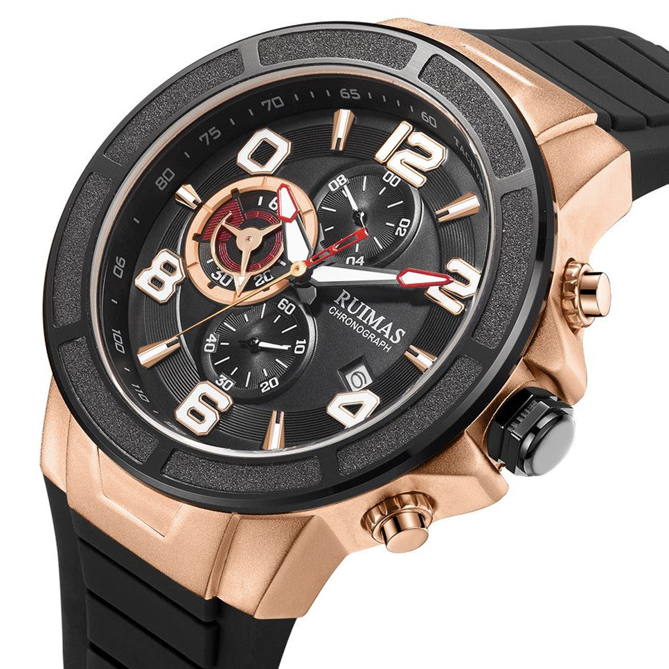 RUIMAS Chronograph Top Brand Luxury Quartz Watches for Men Waterproof Silicone Sports Clock Wristwatch Calendar Montre Homme 587-13