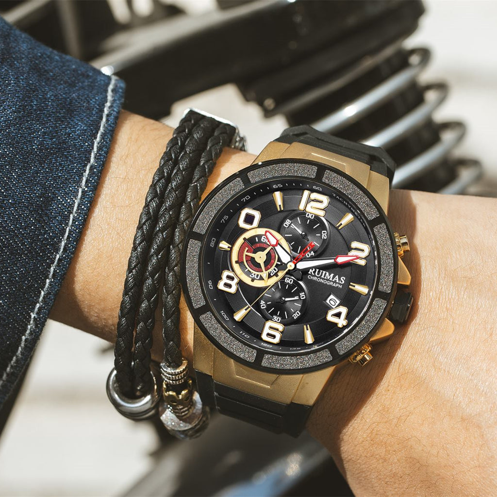 RUIMAS Chronograph Top Brand Luxury Quartz Watches for Men Waterproof Silicone Sports Clock Wristwatch Calendar Montre Homme 587-5