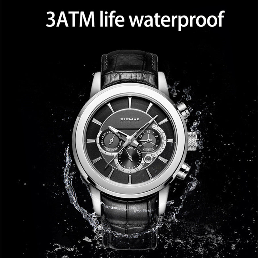 RUIMAS Mechanical Watches for Men Luxury Casual Business Wristwatch Leather Male Clock Date Chronograph Relogios Masculino 6767-5
