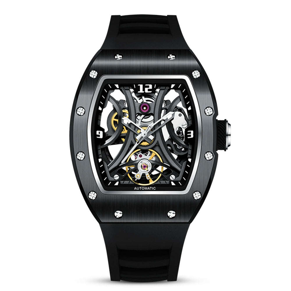 MEGIR Skeleton Big Dial Men Mechanical Watch Fashion Luminous Automatic Movement Wristwatch Stainless Steel Case Clock 9190-11-11