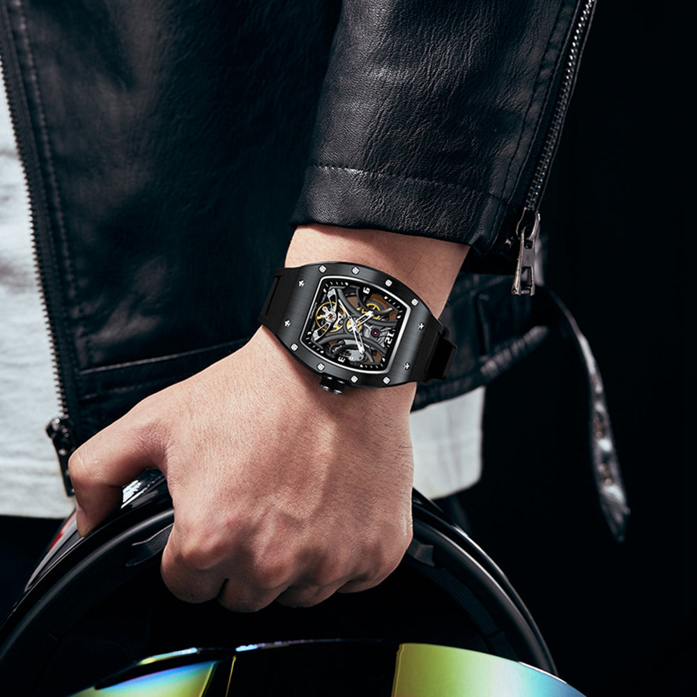 MEGIR Skeleton Big Dial Men Mechanical Watch Fashion Luminous Automatic Movement Wristwatch Stainless Steel Case Clock 9190-11-5