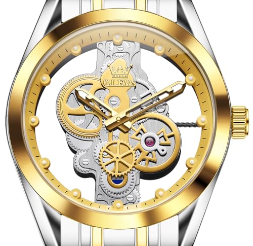 OLEVS Skeleton Analog Quartz Men’s Watch Stainless Steel Water Resistant