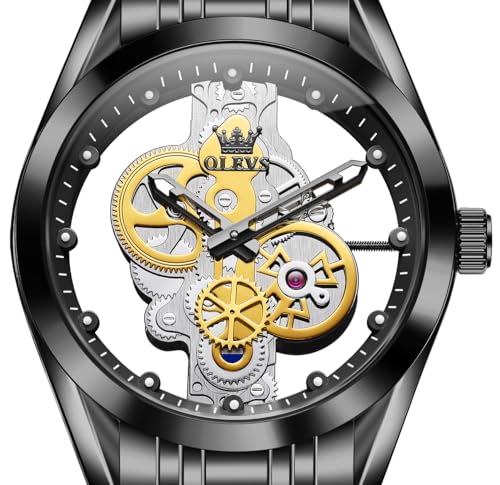 OLEVS Skeleton Analog Quartz Men’s Watch Stainless Steel Water Resistant