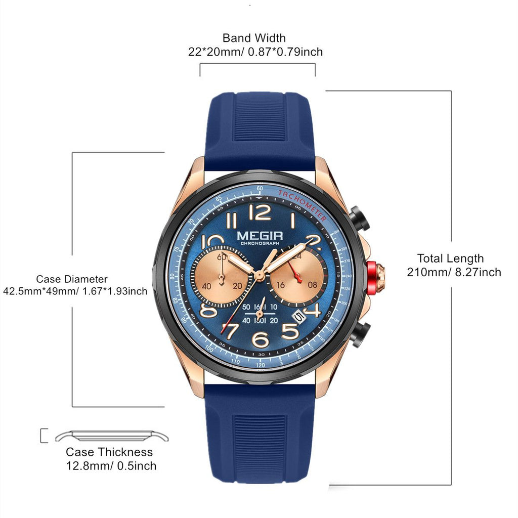 MEGIR Men Watches Luxury Quartz Wristwatch Gray Waterproof Military Sports Chronograph Silicone Strap Clock Montre Homme 2230-5
