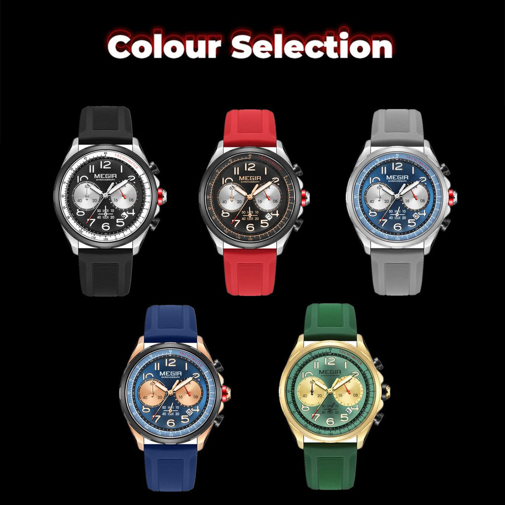 MEGIR Men Watches Luxury Quartz Wristwatch Gray Waterproof Military Sports Chronograph Silicone Strap Clock Montre Homme 2230-3