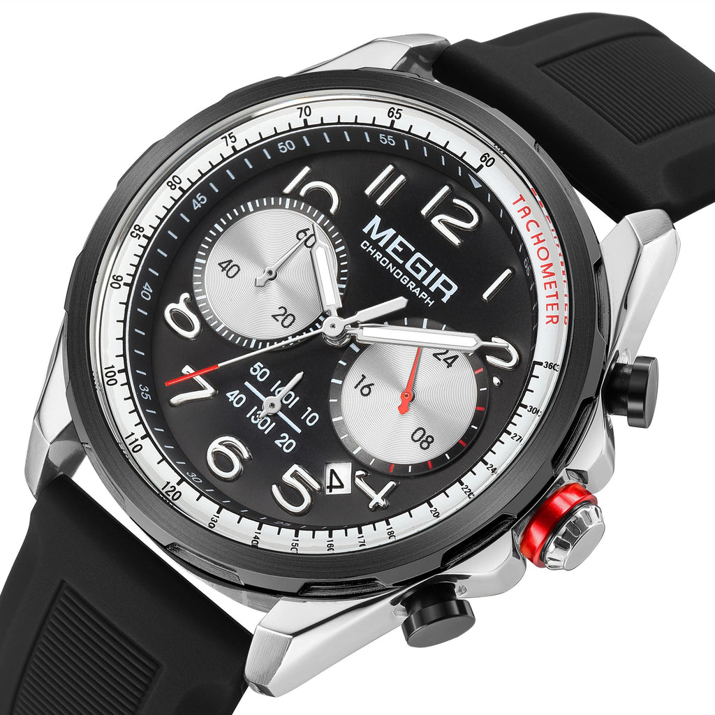 MEGIR Men Watches Luxury Quartz Wristwatch Gray Waterproof Military Sports Chronograph Silicone Strap Clock Montre Homme 2230-12