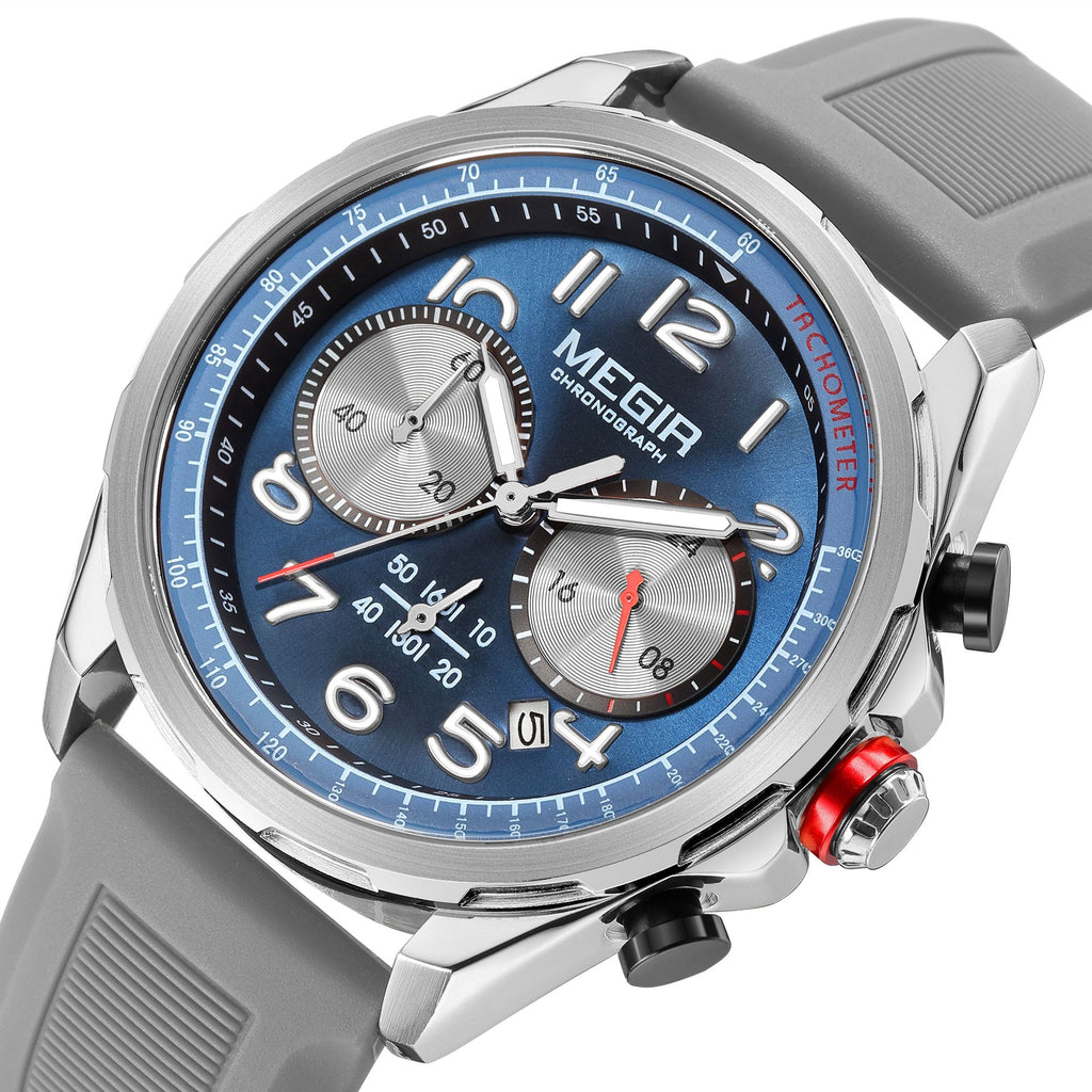 MEGIR Men Watches Luxury Quartz Wristwatch Gray Waterproof Military Sports Chronograph Silicone Strap Clock Montre Homme 2230-8
