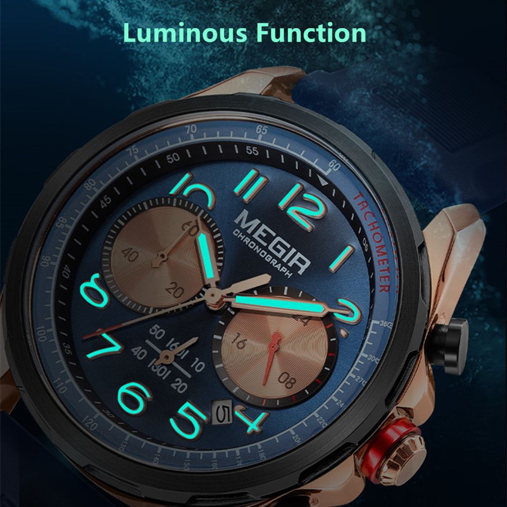MEGIR Men Watches Luxury Quartz Wristwatch Gray Waterproof Military Sports Chronograph Silicone Strap Clock Montre Homme 2230-6