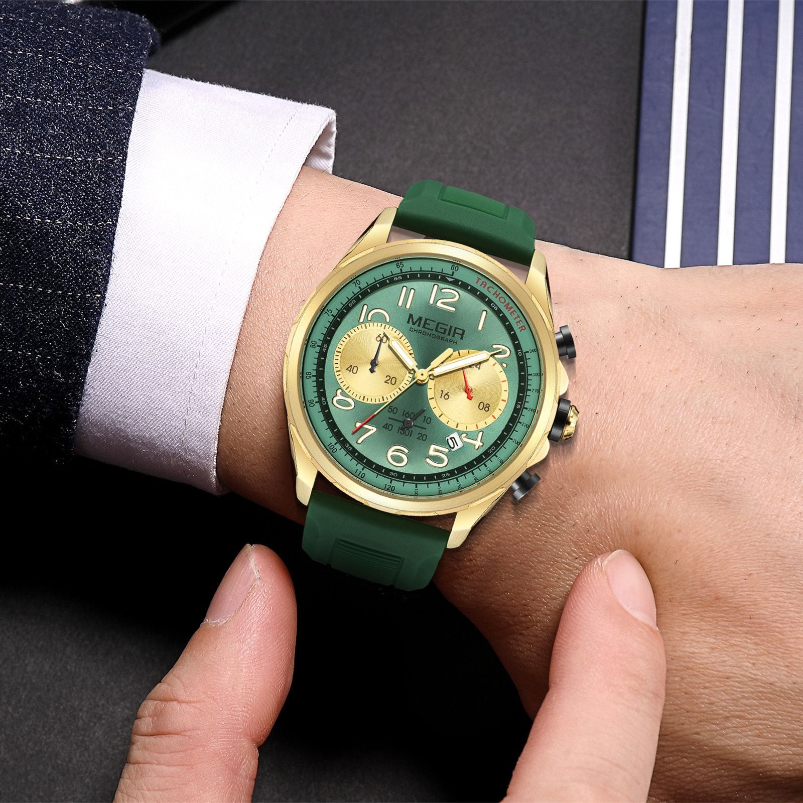MEGIR Men Watches Luxury Quartz Wristwatch Gray Waterproof Military Sports Chronograph Silicone Strap Clock Montre Homme 2230-1