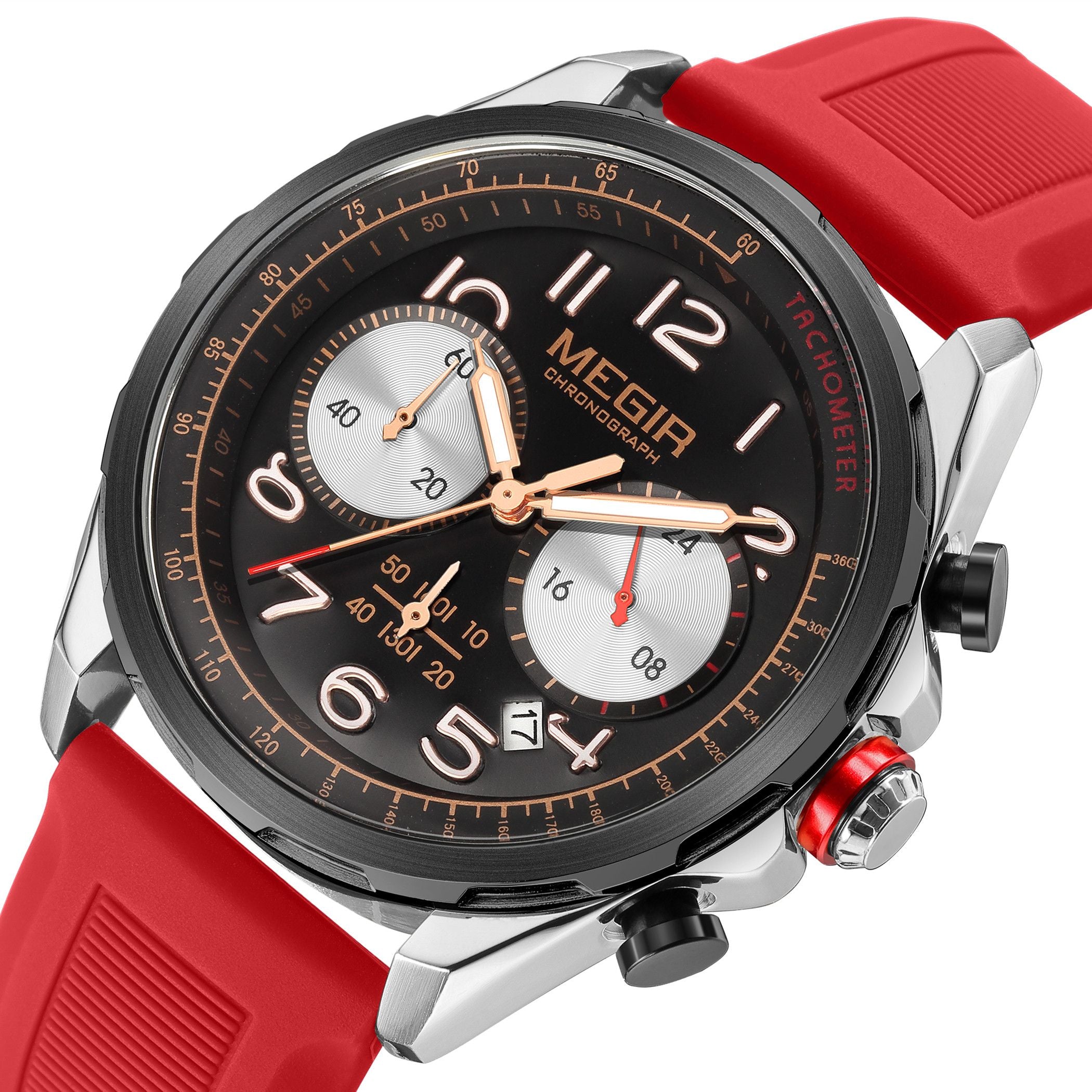 MEGIR Men Watches Luxury Quartz Wristwatch Gray Waterproof Military Sports Chronograph Silicone Strap Clock Montre Homme 2230-11