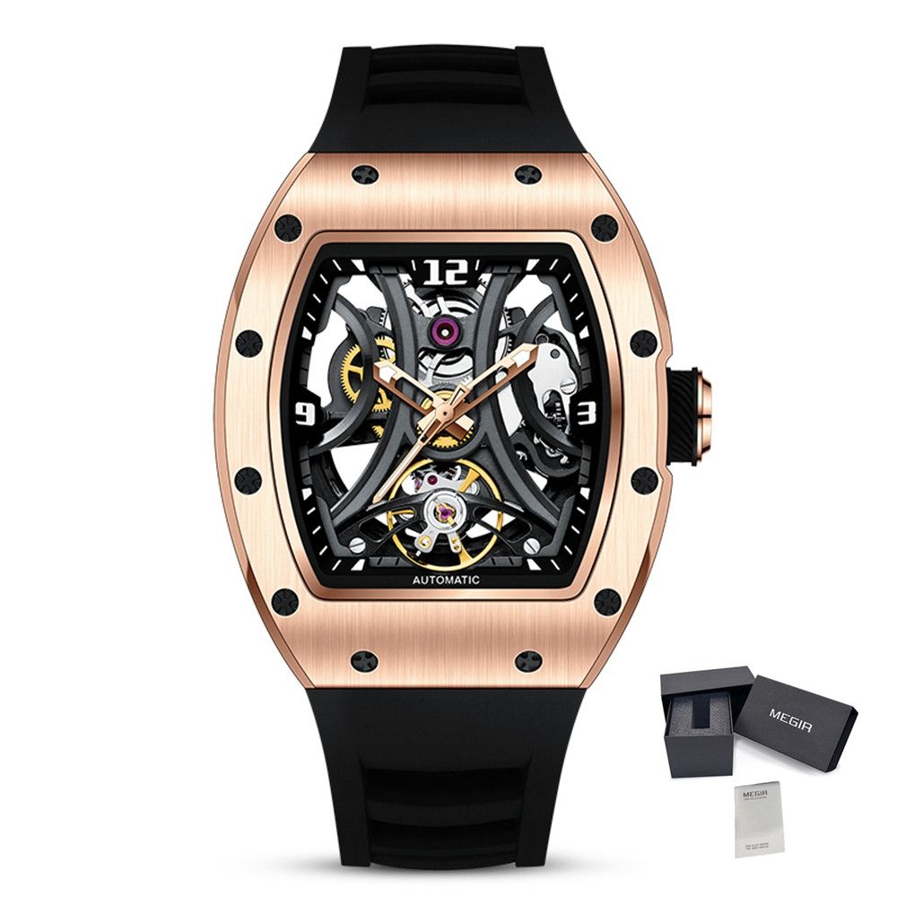 MEGIR Skeleton Big Dial Men Mechanical Watch Fashion Luminous Automatic Movement Wristwatch Stainless Steel Case Clock 9190-11-18