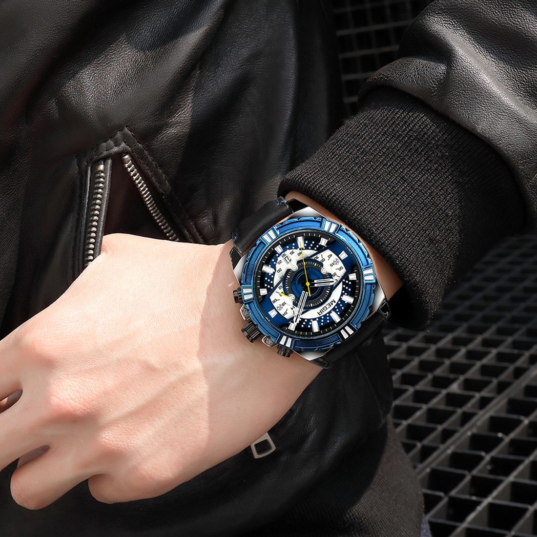 MEGIR Luxury Men Casual Sport Watch Leather Strap Quartz Wristwatch Waterproof Calendar Man Chronograph Clock Montre Homme 2118-3