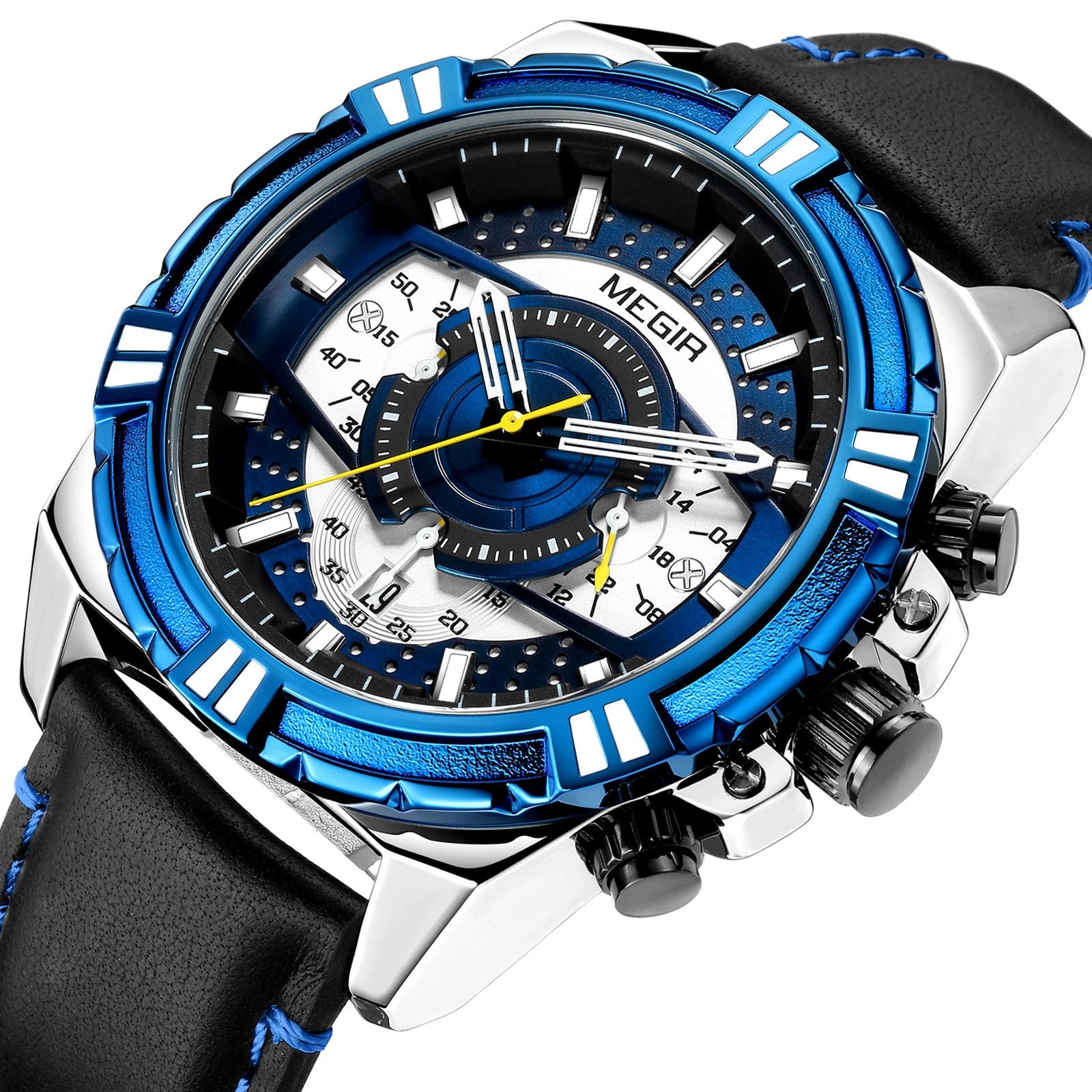 MEGIR Luxury Men Casual Sport Watch Leather Strap Quartz Wristwatch Waterproof Calendar Man Chronograph Clock Montre Homme 2118-12