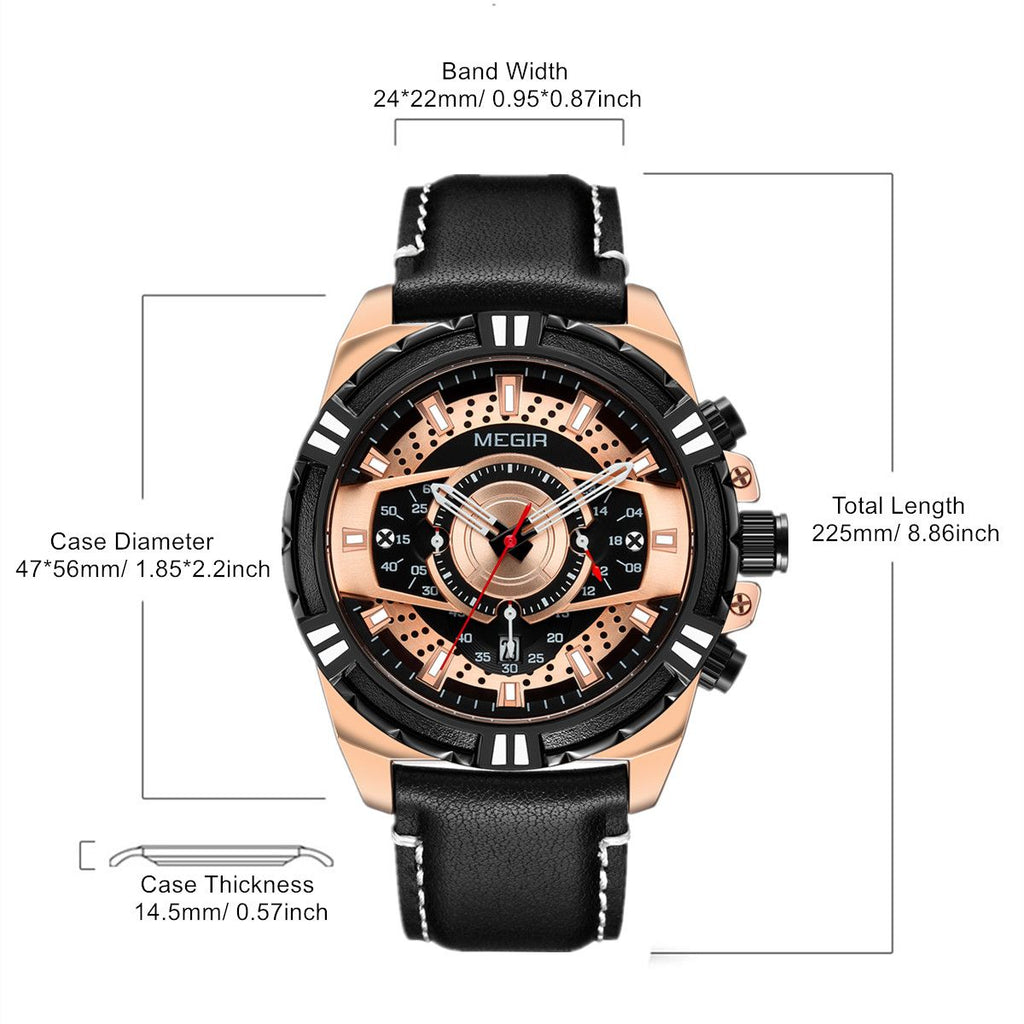 MEGIR Luxury Men Casual Sport Watch Leather Strap Quartz Wristwatch Waterproof Calendar Man Chronograph Clock Montre Homme 2118-11