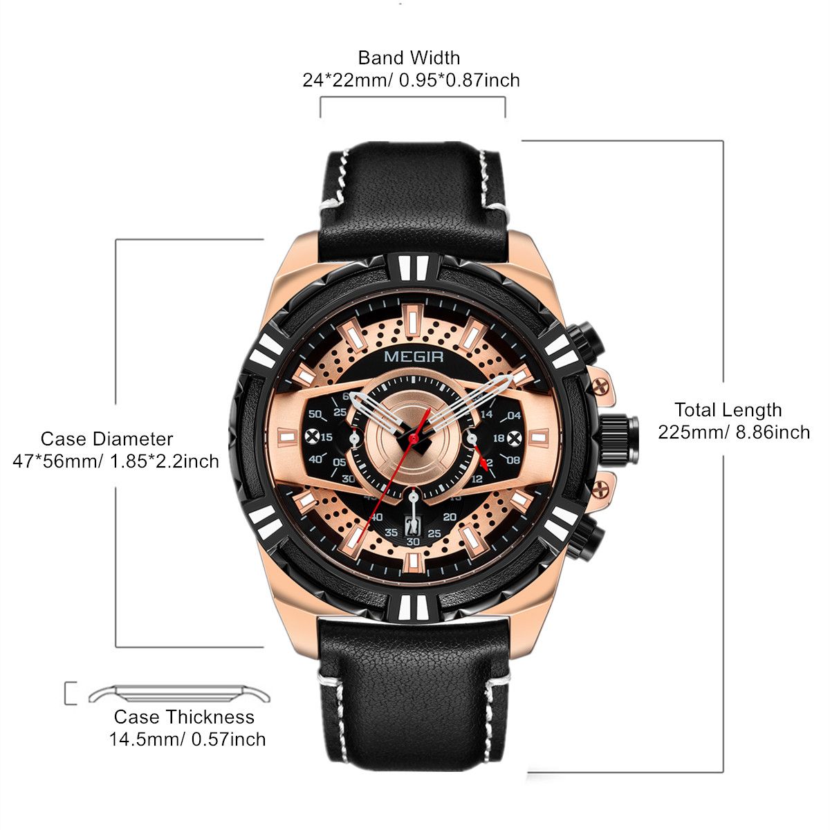 MEGIR Luxury Men Casual Sport Watch Leather Strap Quartz Wristwatch Waterproof Calendar Man Chronograph Clock Montre Homme 2118-11