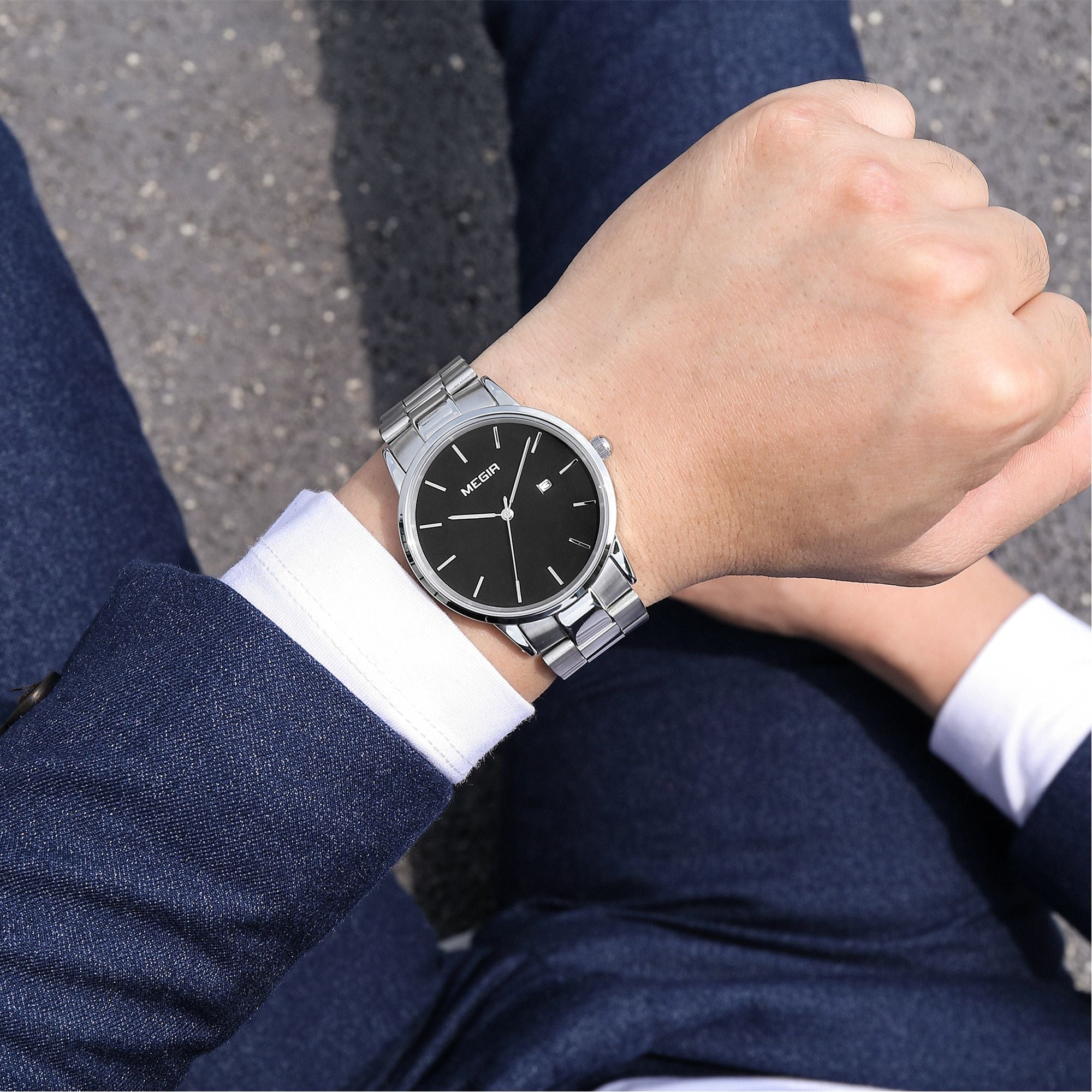 MEGIR Quartz Watch for Men Top Brand Luxury Steel Band Wristwatches Business Casual Date Clock Waterproof Relogio Masculino 2164-1