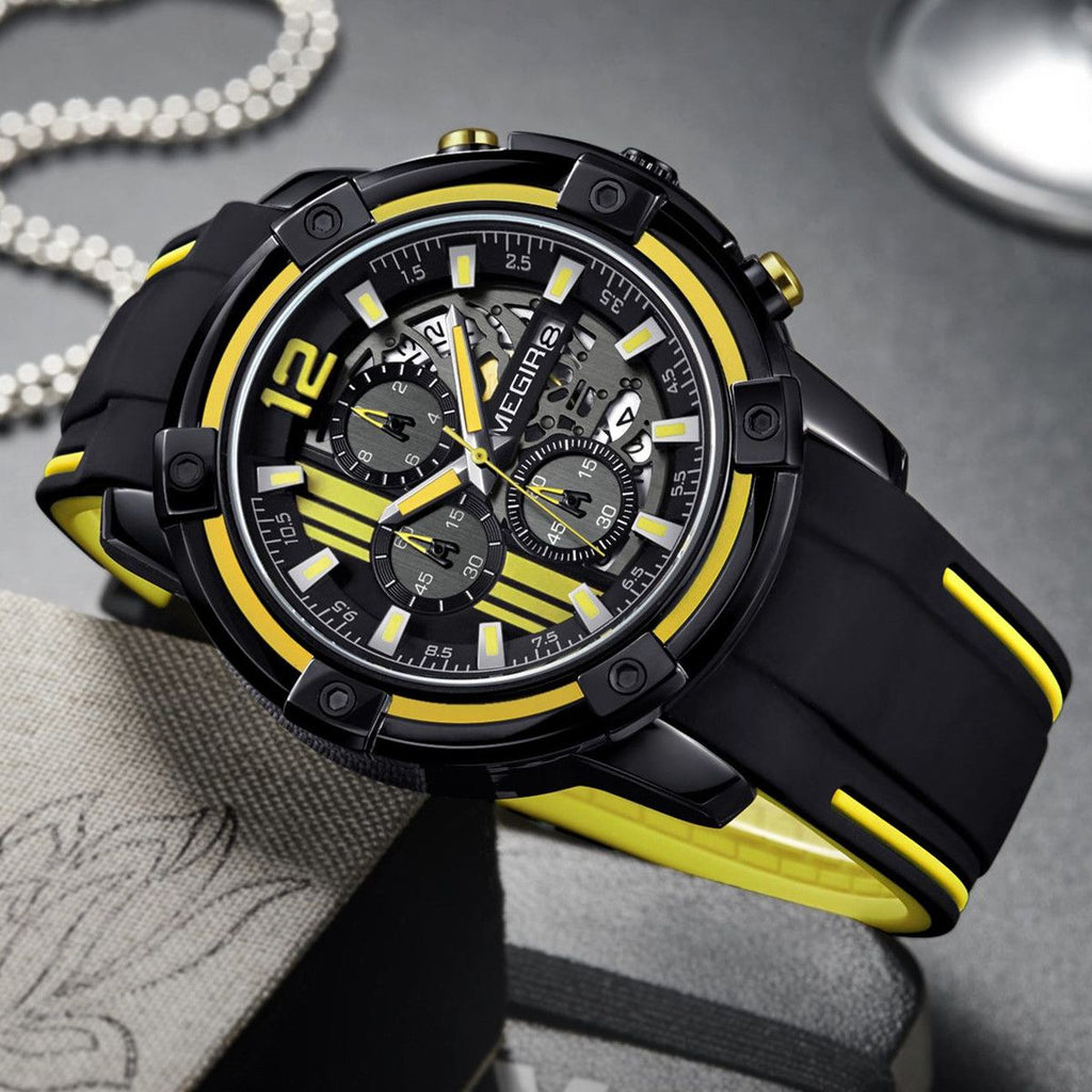 MEGIR Chronograph Mens Sport Watches with Silicone Band Big Dial Military Quartz Watch Men Clock Relogio Masculino Reloj Hombre 2097-5