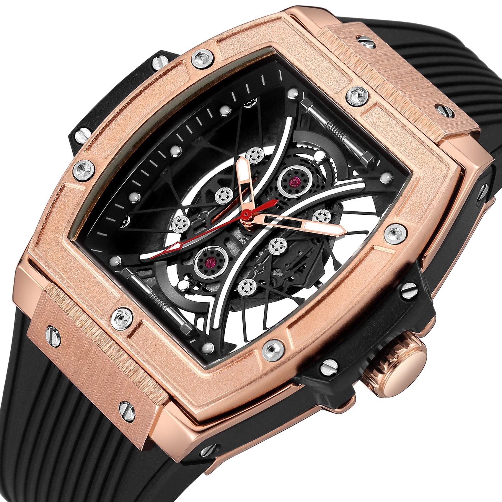RUIMAS Quartz Sport Watches for Man Hollow Out Fashion Men Wristwatch 3ATM Waterproof Silicone Strap Clock Relogio Masculino 334-13