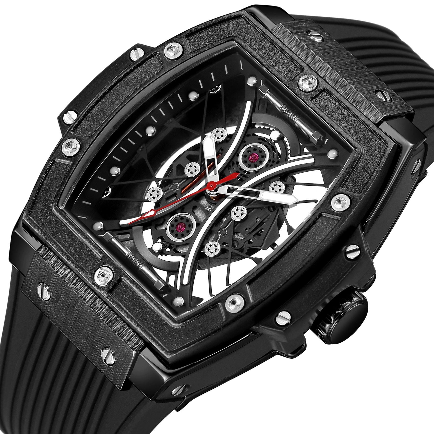RUIMAS Quartz Sport Watches for Man Hollow Out Fashion Men Wristwatch 3ATM Waterproof Silicone Strap Clock Relogio Masculino 334-14