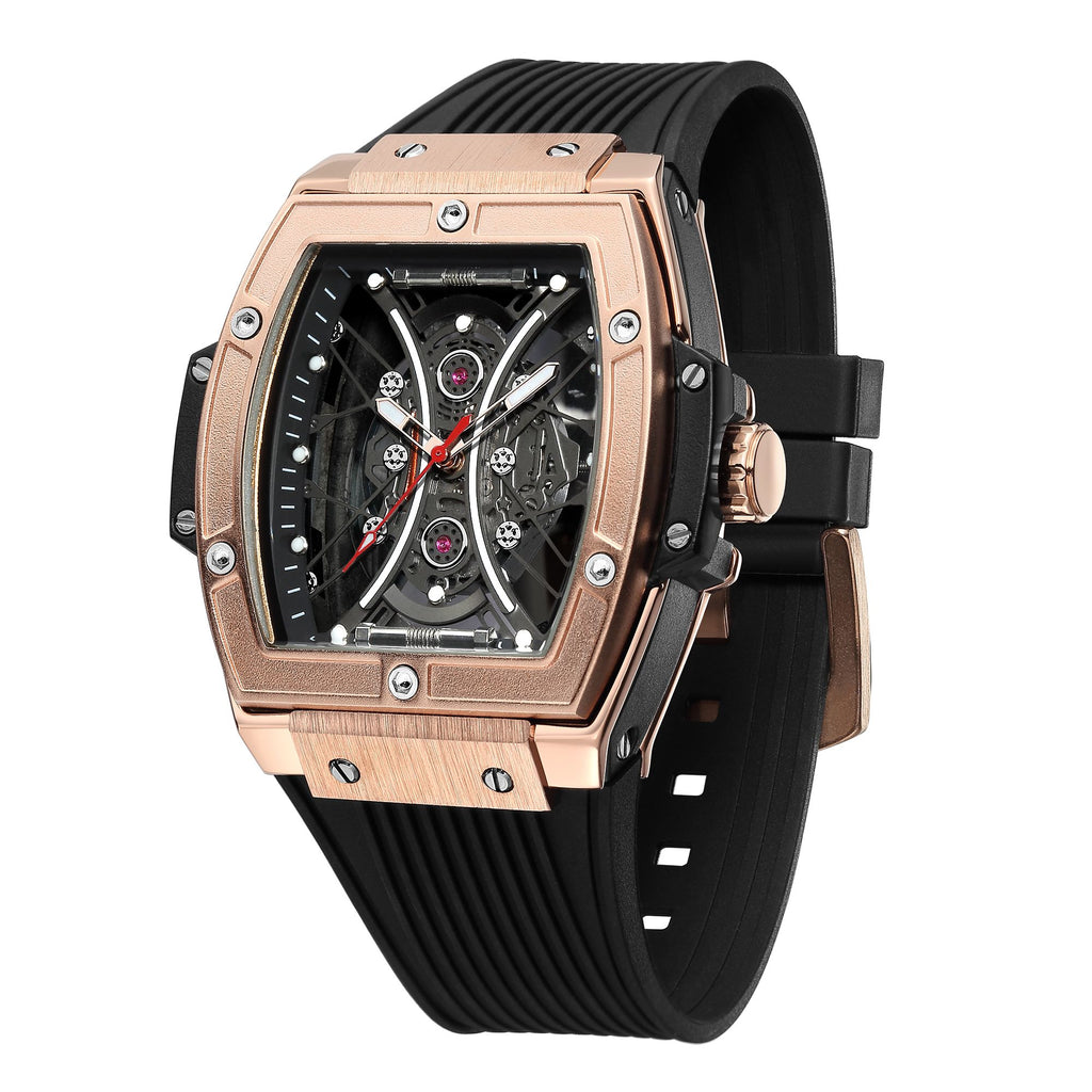 RUIMAS Quartz Sport Watches for Man Hollow Out Fashion Men Wristwatch 3ATM Waterproof Silicone Strap Clock Relogio Masculino 334-12