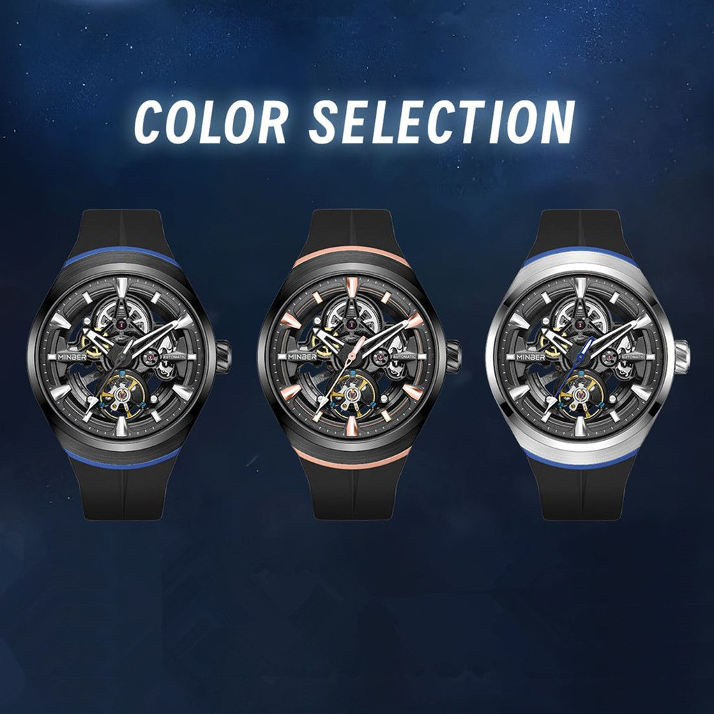 MINBER Skeleton Dial Mechanical Watches for Men Luxury Automatic Movement Sports Wristwatches Waterproof Reloj Hombre 6004G-3-6