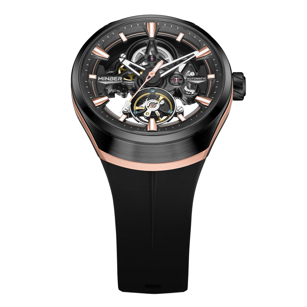 MINBER Skeleton Dial Mechanical Watches for Men Luxury Automatic Movement Sports Wristwatches Waterproof Reloj Hombre 6004G-3-12