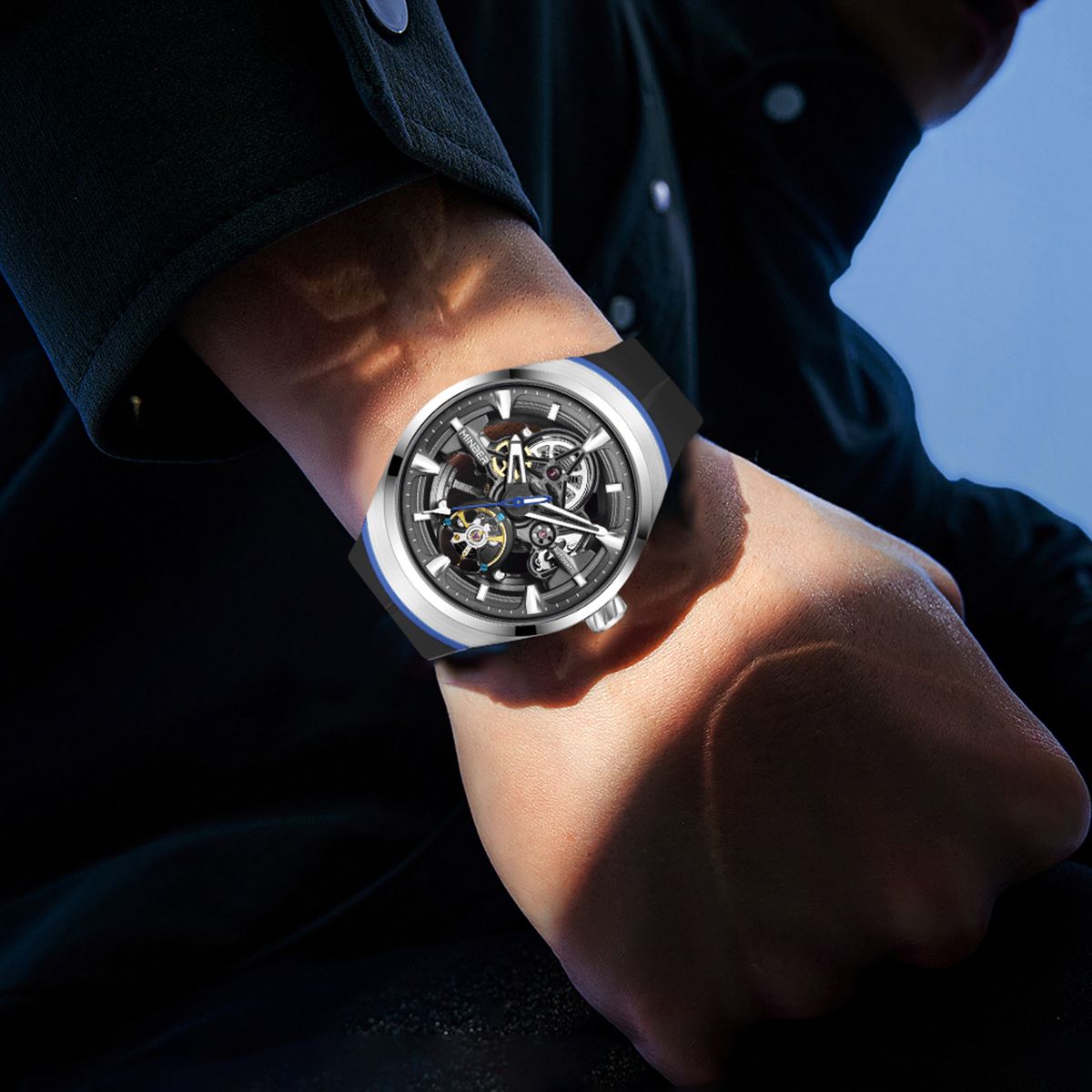 MINBER Skeleton Dial Mechanical Watches for Men Luxury Automatic Movement Sports Wristwatches Waterproof Reloj Hombre 6004G-3-2