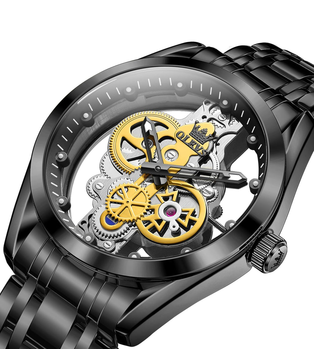 OLEVS Skeleton Analog Quartz Men’s Watch Stainless Steel Water Resistant