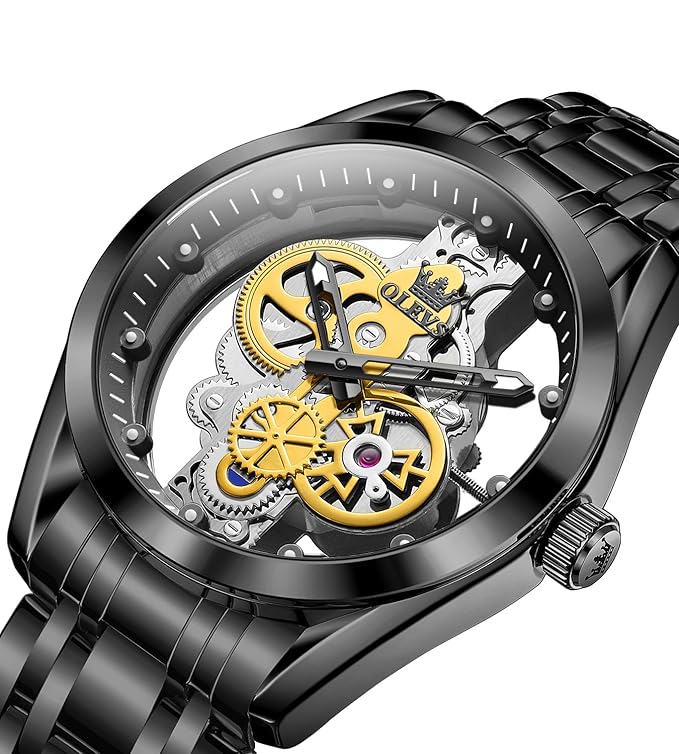 OLEVS Skeleton Analog Quartz Men’s Watch Stainless Steel Water Resistant